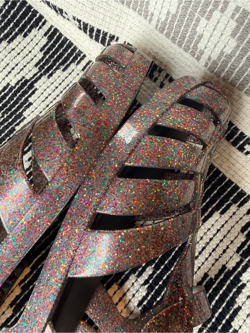 Melissa Glitter Jelly Fisherman Sandals - Black with Multicolor Sparkle, Size 8 - Picture 5 of 9